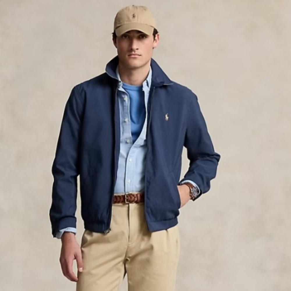 Polo by Ralph Lauren Navy Blue Harrington Jacket with Tan Cap Accents